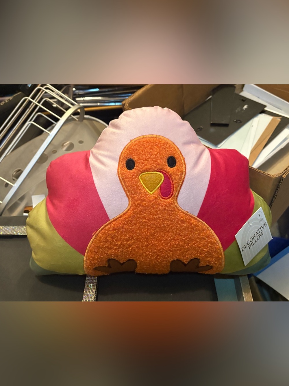 Plush Orange Turkey Small Pet Cushion - Pink and White Accent-NWT!